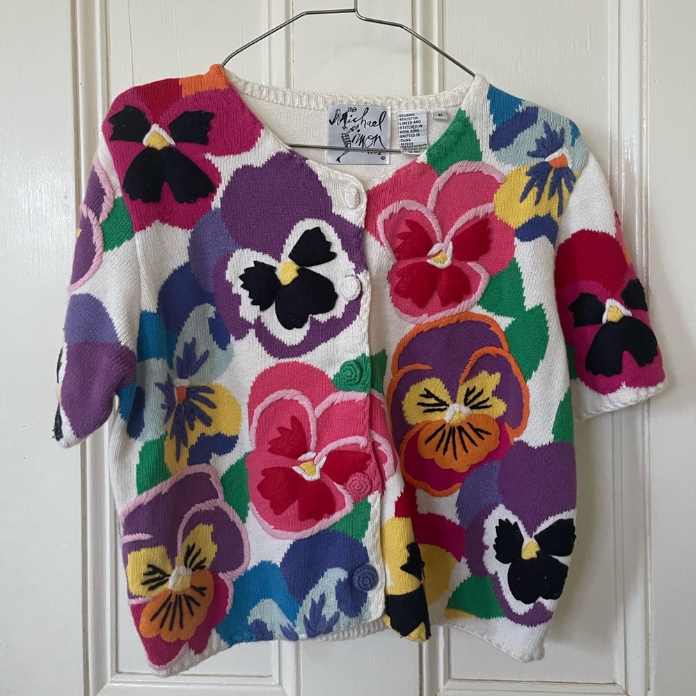 VINTAGE Michael Simon floral embroidered cardigan